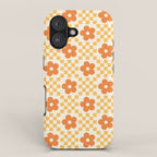 Retro Flower Double Checker in Yellow & Orange iPhone Case Gallery Image 1
