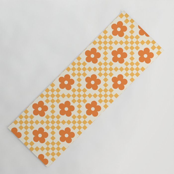 Retro Flower Double Checker in Yellow & Orange Yoga Mat Gallery Image 1
