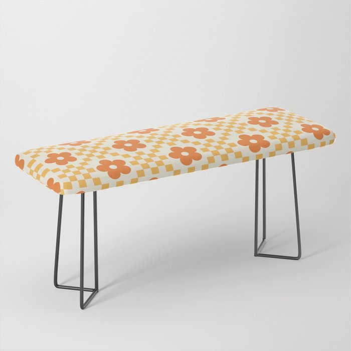Retro Flower Double Checker in Yellow & Orange Bench Gallery Image 1