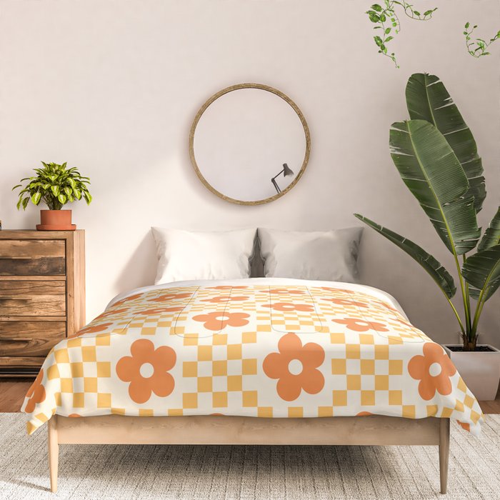 Retro Flower Double Checker in Yellow & Orange Comforter Gallery Image 3