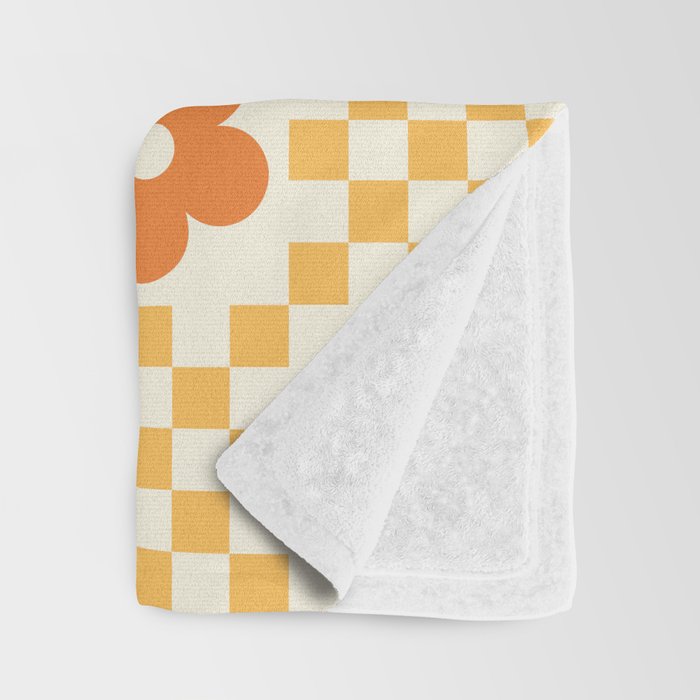 Retro Flower Double Checker in Yellow & Orange Throw Blanket Gallery Image 3