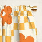 Retro Flower Double Checker in Yellow & Orange Window Curtain Gallery Image 2