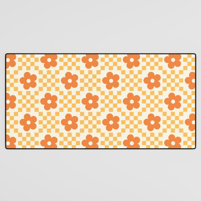 Retro Flower Double Checker in Yellow & Orange Desk Mat Gallery Image 3