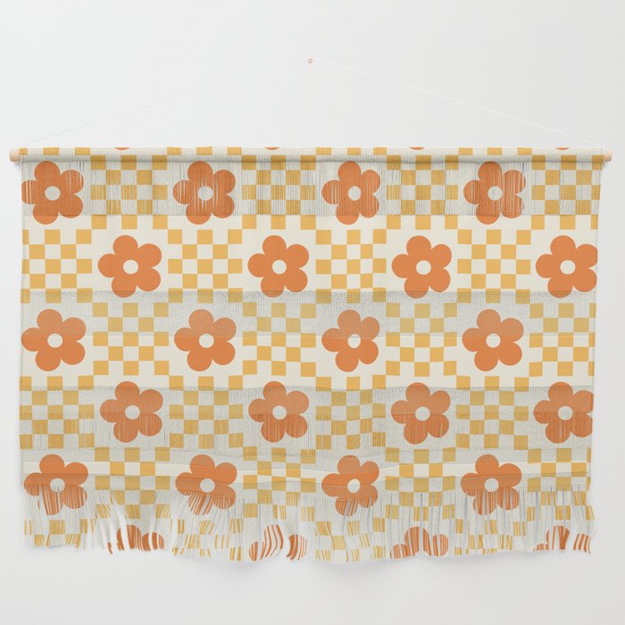 Retro Flower Double Checker in Yellow & Orange Wall Hanging Gallery Image 1