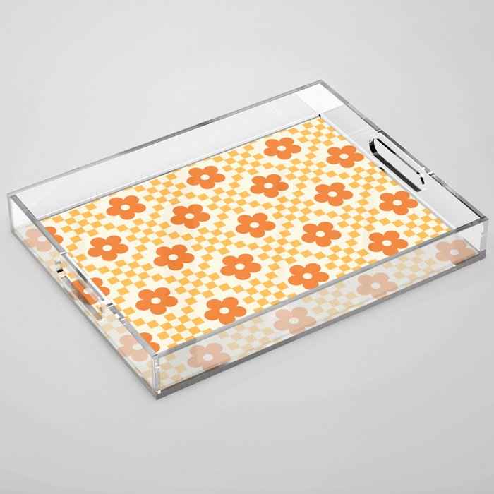 Retro Flower Double Checker in Yellow & Orange Acrylic Tray Gallery Image 1