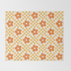 Retro Flower Double Checker in Yellow & Orange Throw Blanket Gallery Image 2