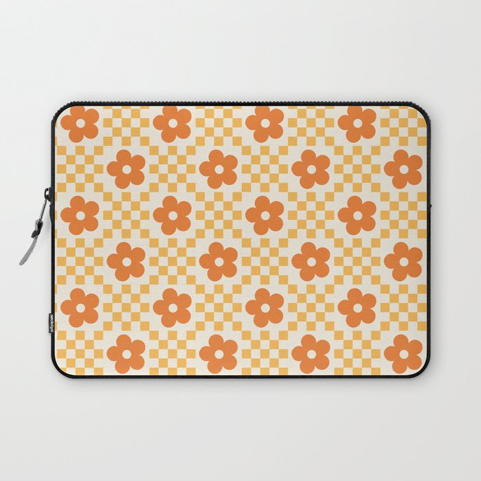 Retro Flower Double Checker in Yellow & Orange Laptop Sleeve Gallery Image 1