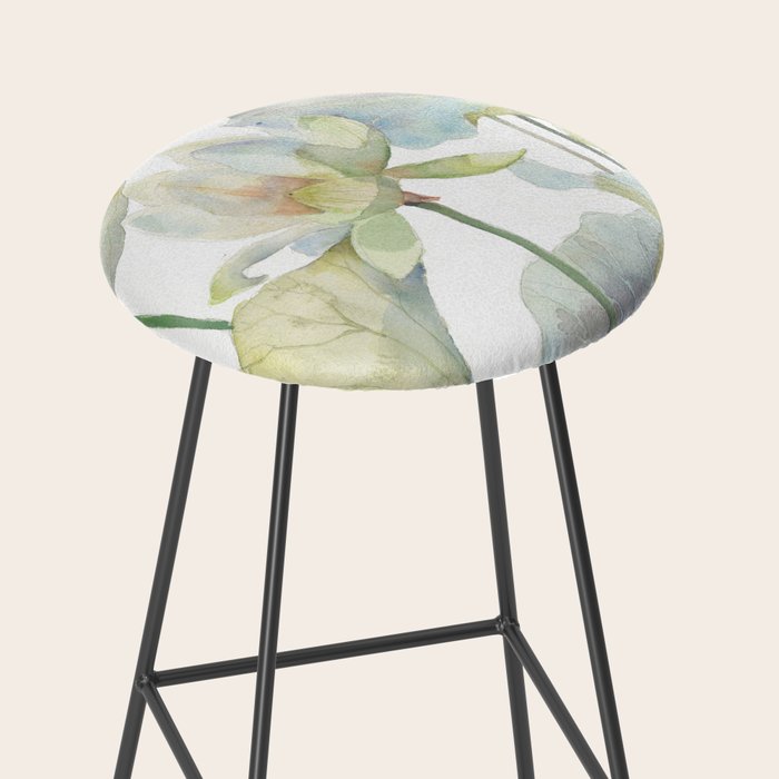 Lotus Flower and Leaves Pink Goldfish Watercolor  Stool Gallery Image 2