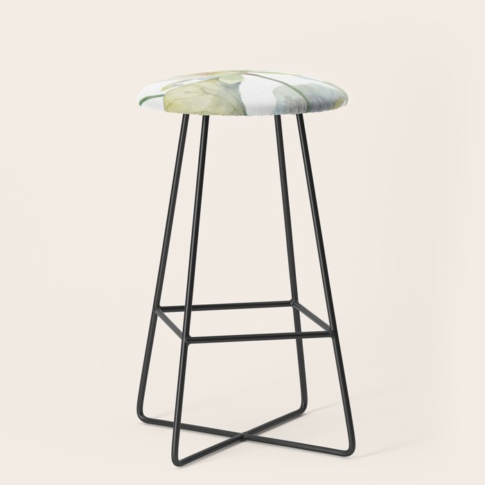 Lotus Flower and Leaves Pink Goldfish Watercolor  Stool Gallery Image 1