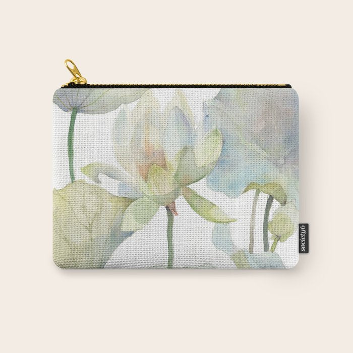 Lotus Flower and Leaves Pink Goldfish Watercolor  Carry All Pouch Gallery Image 1
