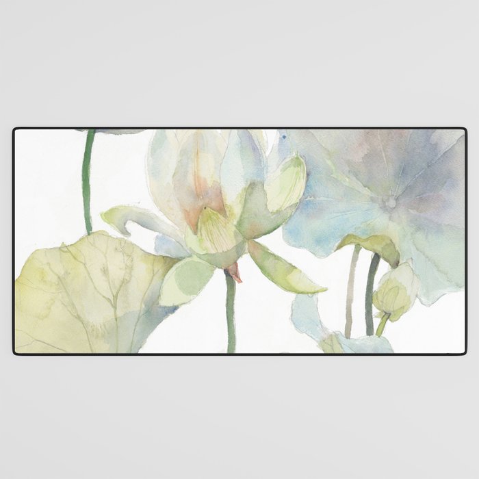 Lotus Flower and Leaves Pink Goldfish Watercolor  Desk Mat Gallery Image 3