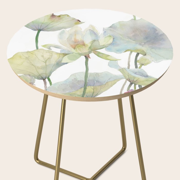 Lotus Flower and Leaves Pink Goldfish Watercolor  Side Table Gallery Image 2
