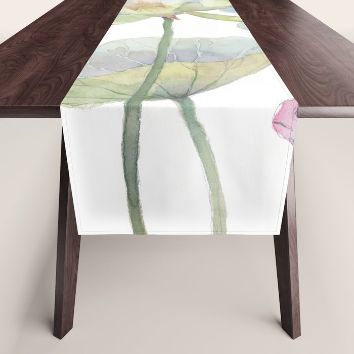 Lotus Flower and Leaves Pink Goldfish Watercolor  Table Runner Gallery Image 1
