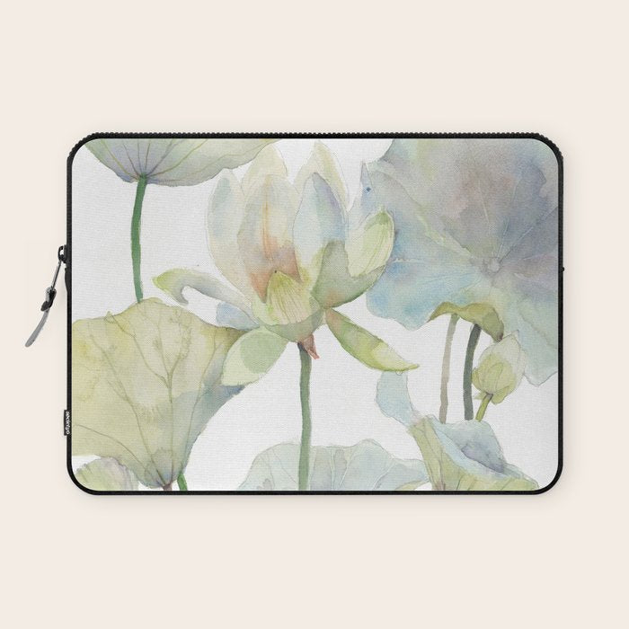 Lotus Flower and Leaves Pink Goldfish Watercolor  Laptop Sleeve Gallery Image 1