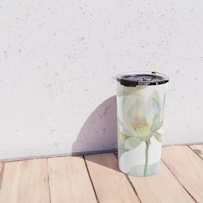 Lotus Flower and Leaves Pink Goldfish Watercolor  Travel Mug Gallery Image 4