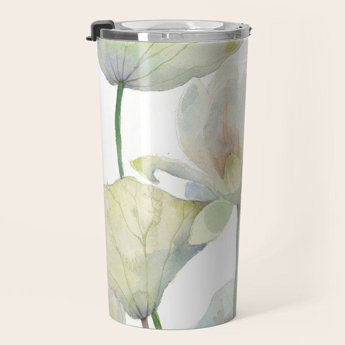 Lotus Flower and Leaves Pink Goldfish Watercolor  Travel Mug Gallery Image 3