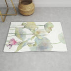 Lotus Flower and Leaves Pink Goldfish Watercolor  Rug Gallery Image 1