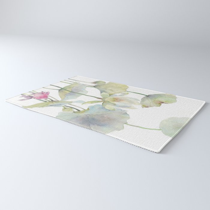 Lotus Flower and Leaves Pink Goldfish Watercolor  Rug Gallery Image 3