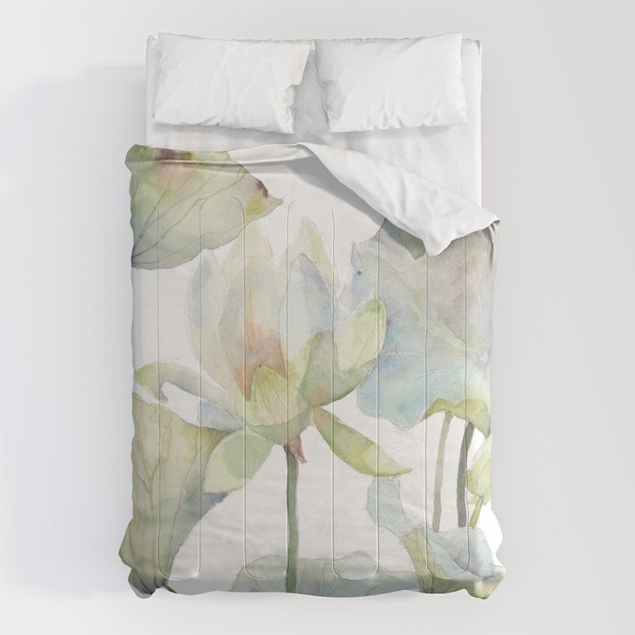 Lotus Flower and Leaves Pink Goldfish Watercolor  Comforter Gallery Image 6
