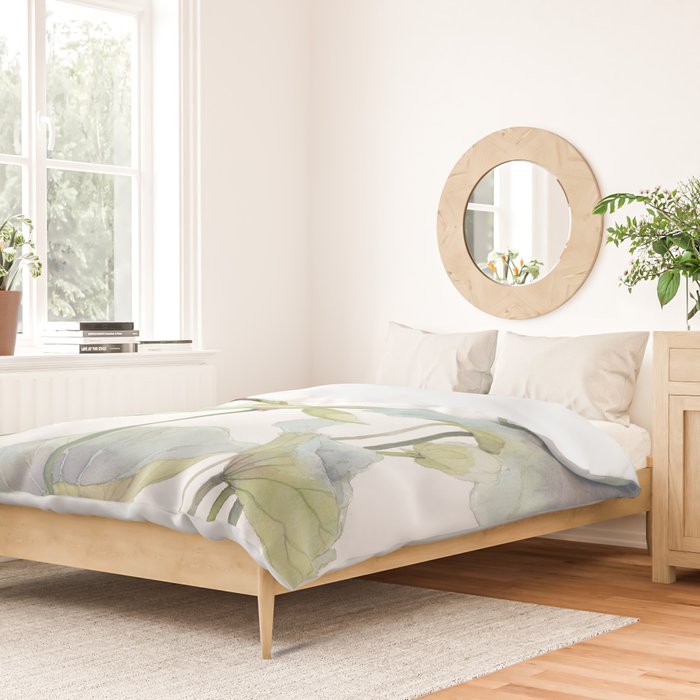 Lotus Flower and Leaves Pink Goldfish Watercolor  Duvet Cover Gallery Image 2
