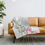 Lotus Flower and Leaves Pink Goldfish Watercolor  Throw Blanket Gallery Image 1