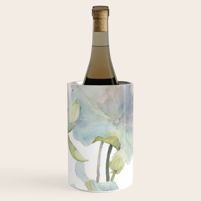 Lotus Flower and Leaves Pink Goldfish Watercolor  Wine Chiller Gallery Image 3