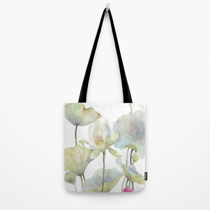 Lotus Flower and Leaves Pink Goldfish Watercolor  Tote Bag Gallery Image 2