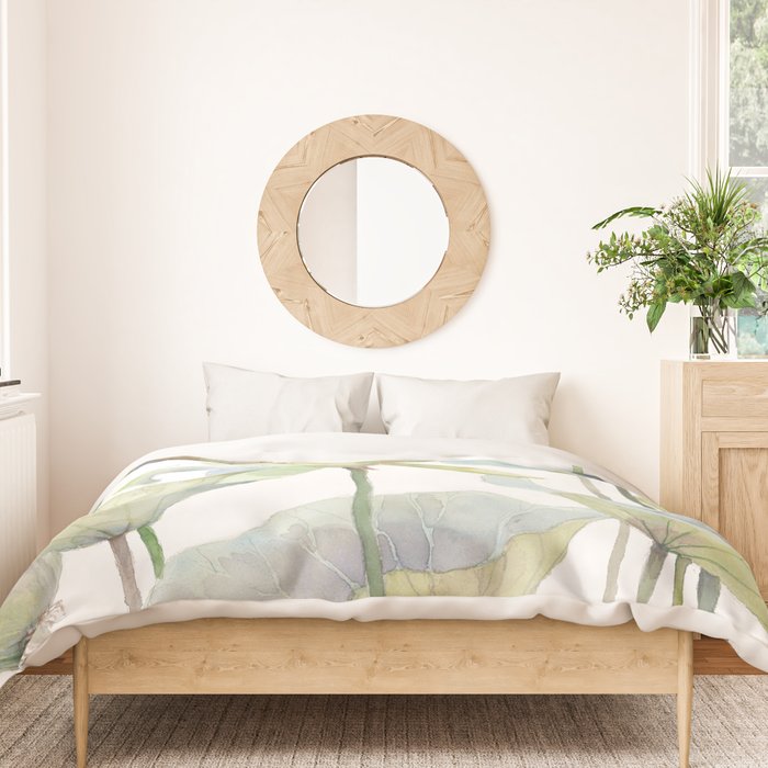 Lotus Flower and Leaves Pink Goldfish Watercolor  Duvet Cover Gallery Image 3