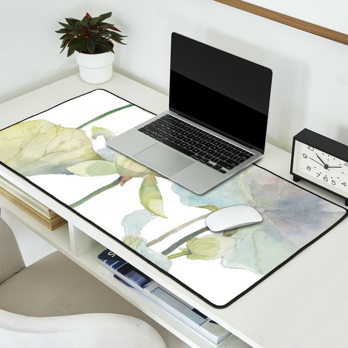 Lotus Flower and Leaves Pink Goldfish Watercolor  Desk Mat Gallery Image 2