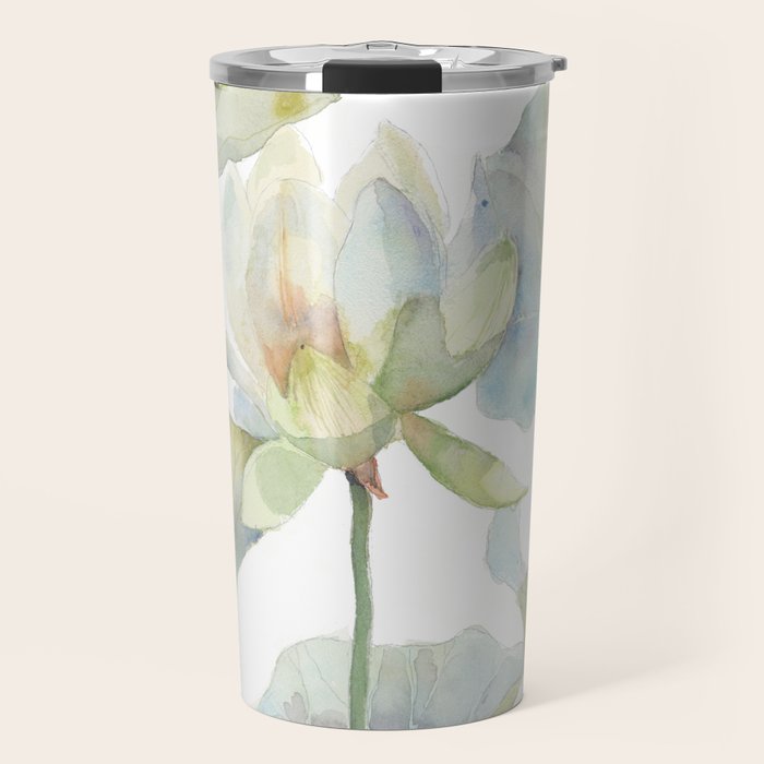 Lotus Flower and Leaves Pink Goldfish Watercolor  Travel Mug Gallery Image 1