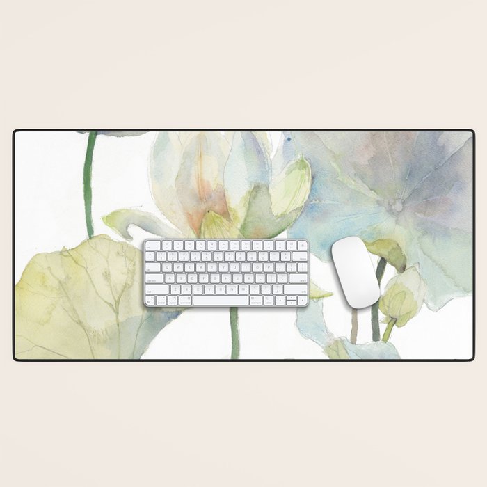 Lotus Flower and Leaves Pink Goldfish Watercolor  Desk Mat Gallery Image 1