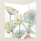 Lotus Flower and Leaves Pink Goldfish Watercolor  Wall Tapestry Gallery Image 4