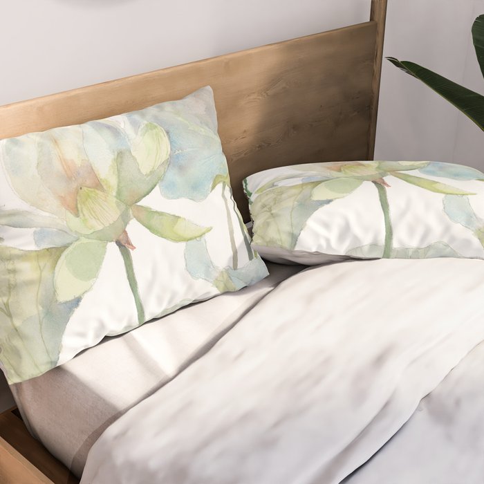 Lotus Flower and Leaves Pink Goldfish Watercolor  Pillow Sham Gallery Image 2