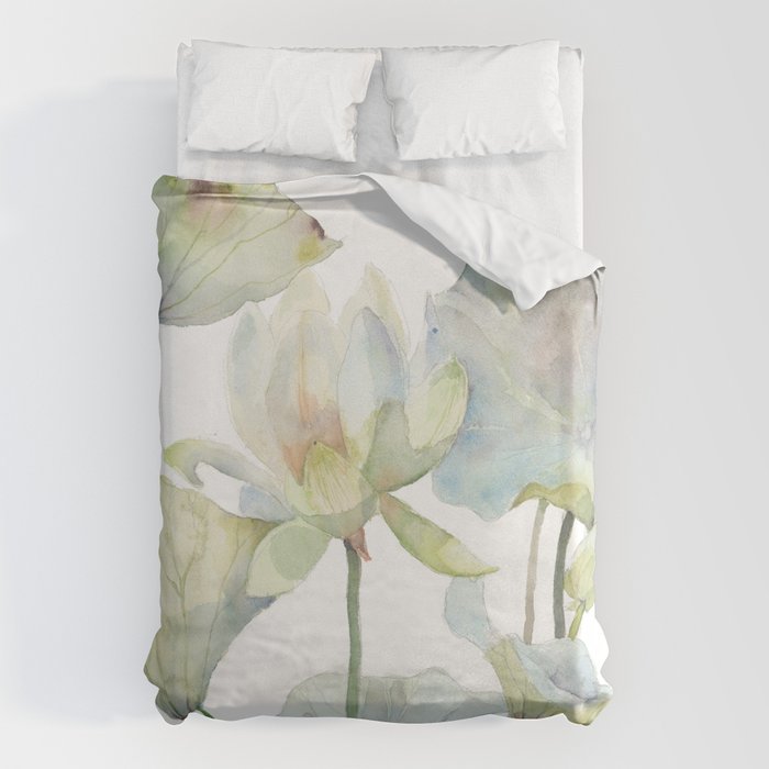 Lotus Flower and Leaves Pink Goldfish Watercolor  Duvet Cover Gallery Image 6