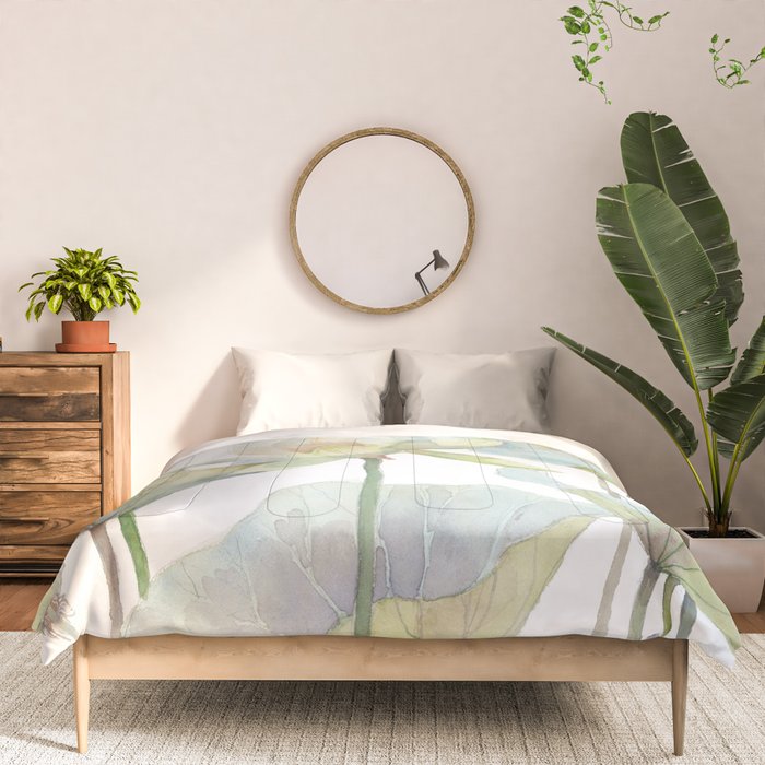 Lotus Flower and Leaves Pink Goldfish Watercolor  Comforter Gallery Image 3