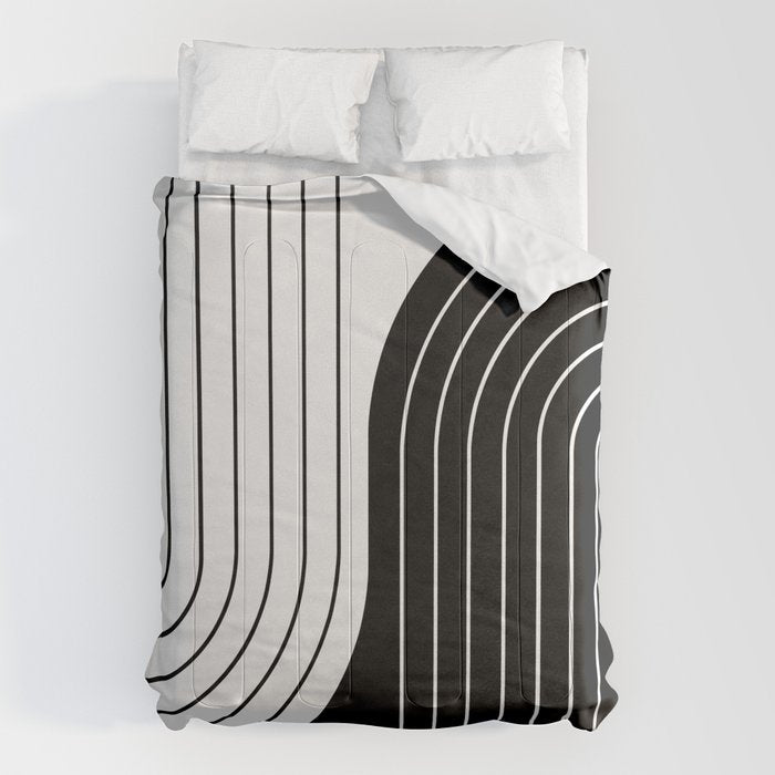 Two Tone Line Curvature VIII Black and White Modern Arch Abstract Comforter Gallery Image 6