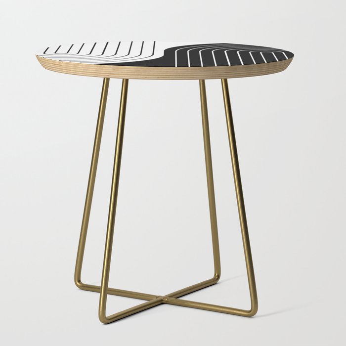 Two Tone Line Curvature VIII Black and White Modern Arch Abstract Side Table Gallery Image 1