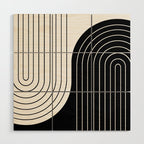 Two Tone Line Curvature VIII Black and White Modern Arch Abstract Wood Wall Art Gallery Image 1