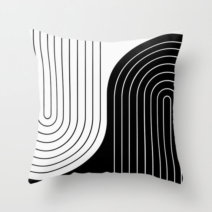 Two Tone Line Curvature VIII Black and White Modern Arch Abstract Throw Pillow Gallery Image 6