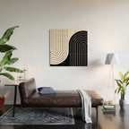 Two Tone Line Curvature VIII Black and White Modern Arch Abstract Wood Wall Art Gallery Image 2