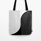 Two Tone Line Curvature VIII Black and White Modern Arch Abstract Tote Bag Gallery Image 1