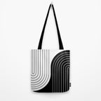 Two Tone Line Curvature VIII Black and White Modern Arch Abstract Tote Bag Gallery Image 2
