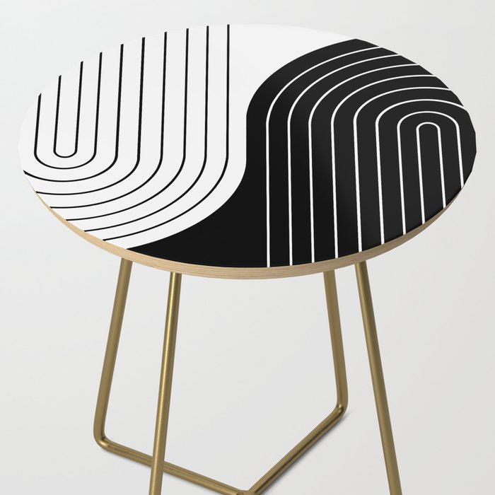 Two Tone Line Curvature VIII Black and White Modern Arch Abstract Side Table Gallery Image 2