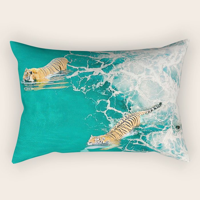 Big Cat Tiger Surfing At Beach Rectangular Pillow Gallery Image 2