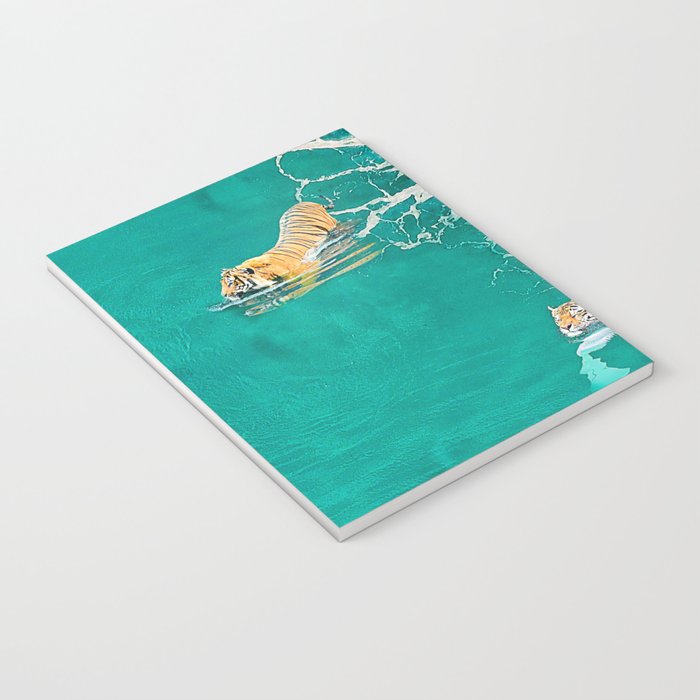 Big Cat Tiger Surfing At Beach Notebook Gallery Image 3