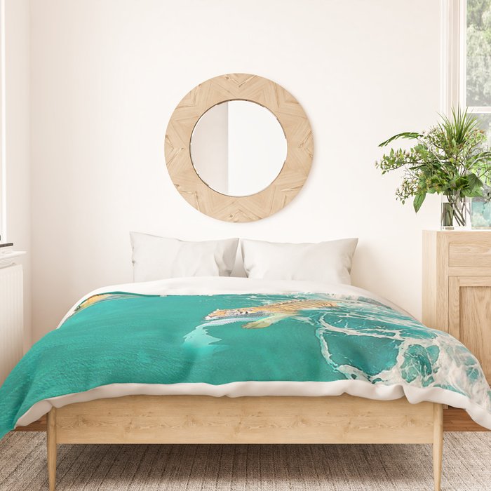 Big Cat Tiger Surfing At Beach Duvet Cover Gallery Image 3