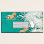 Big Cat Tiger Surfing At Beach Desk Mat Gallery Image 1