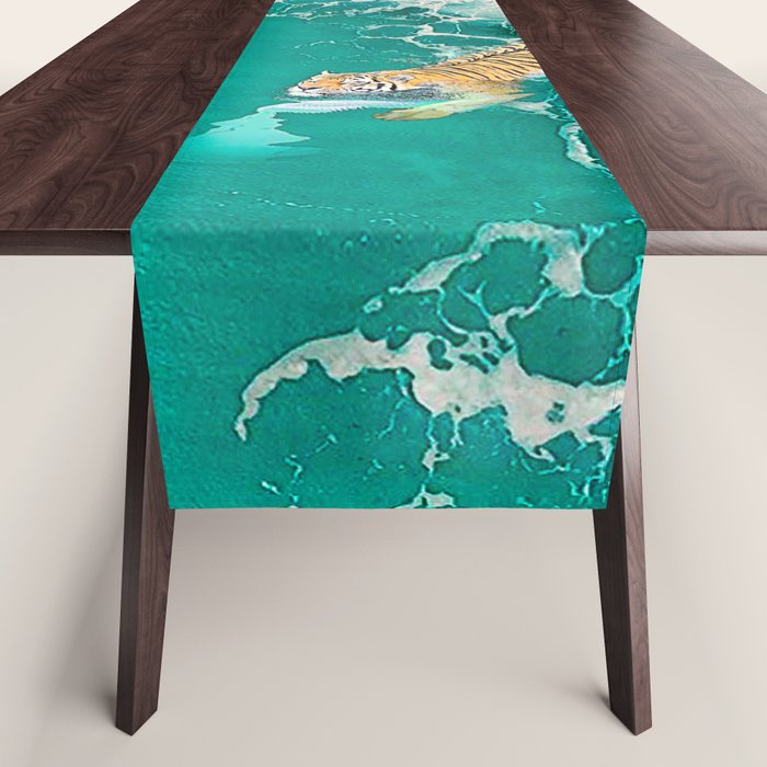 Big Cat Tiger Surfing At Beach Table Runner Gallery Image 1