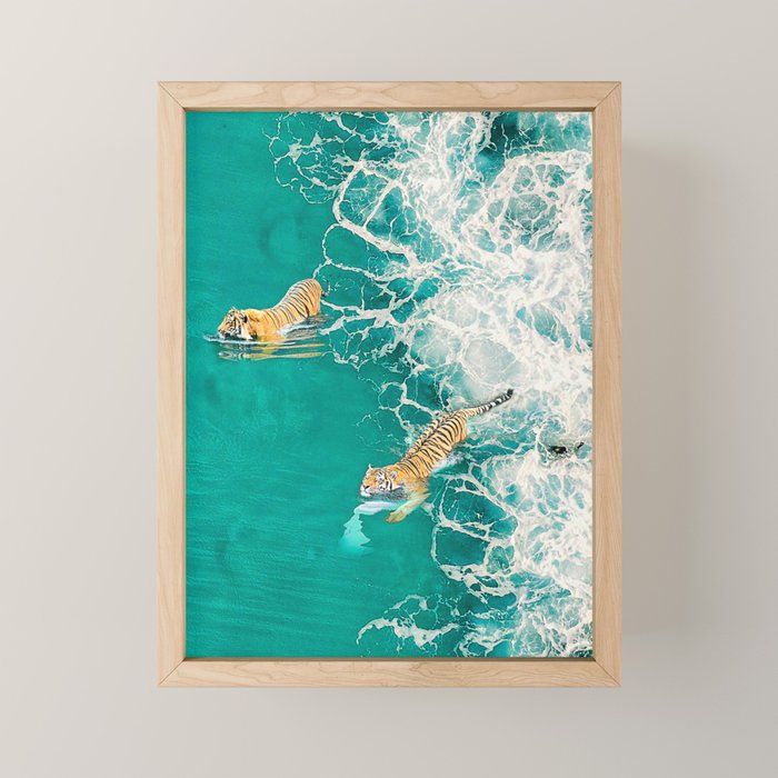 Big Cat Tiger Surfing At Beach Mini Art Print Gallery Image 1