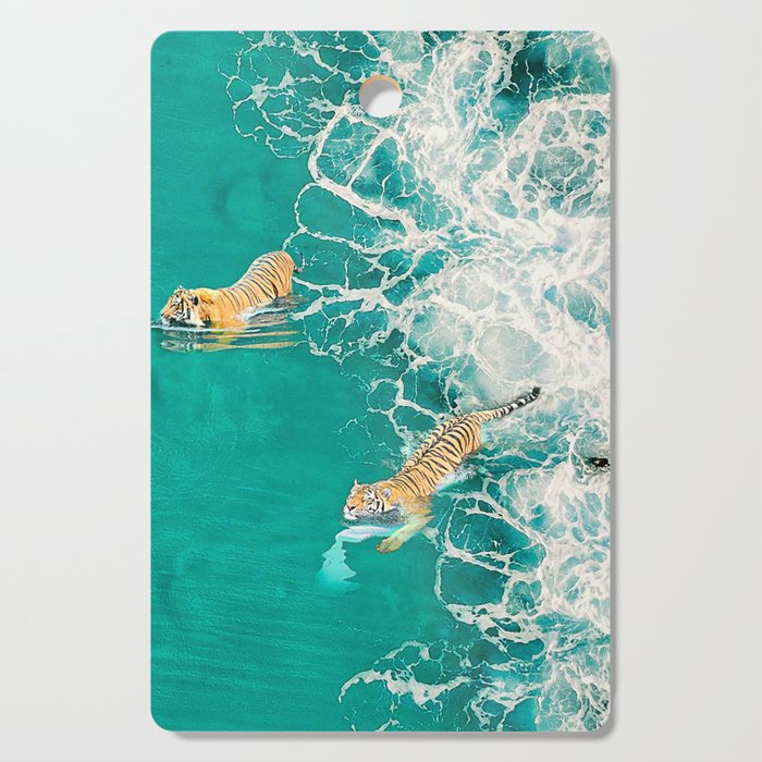 Big Cat Tiger Surfing At Beach Cutting Board Gallery Image 1